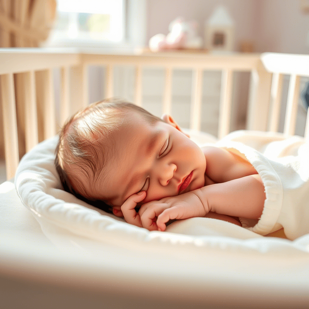 Newborn baby sleeping peacefully, birth to 3 months old.